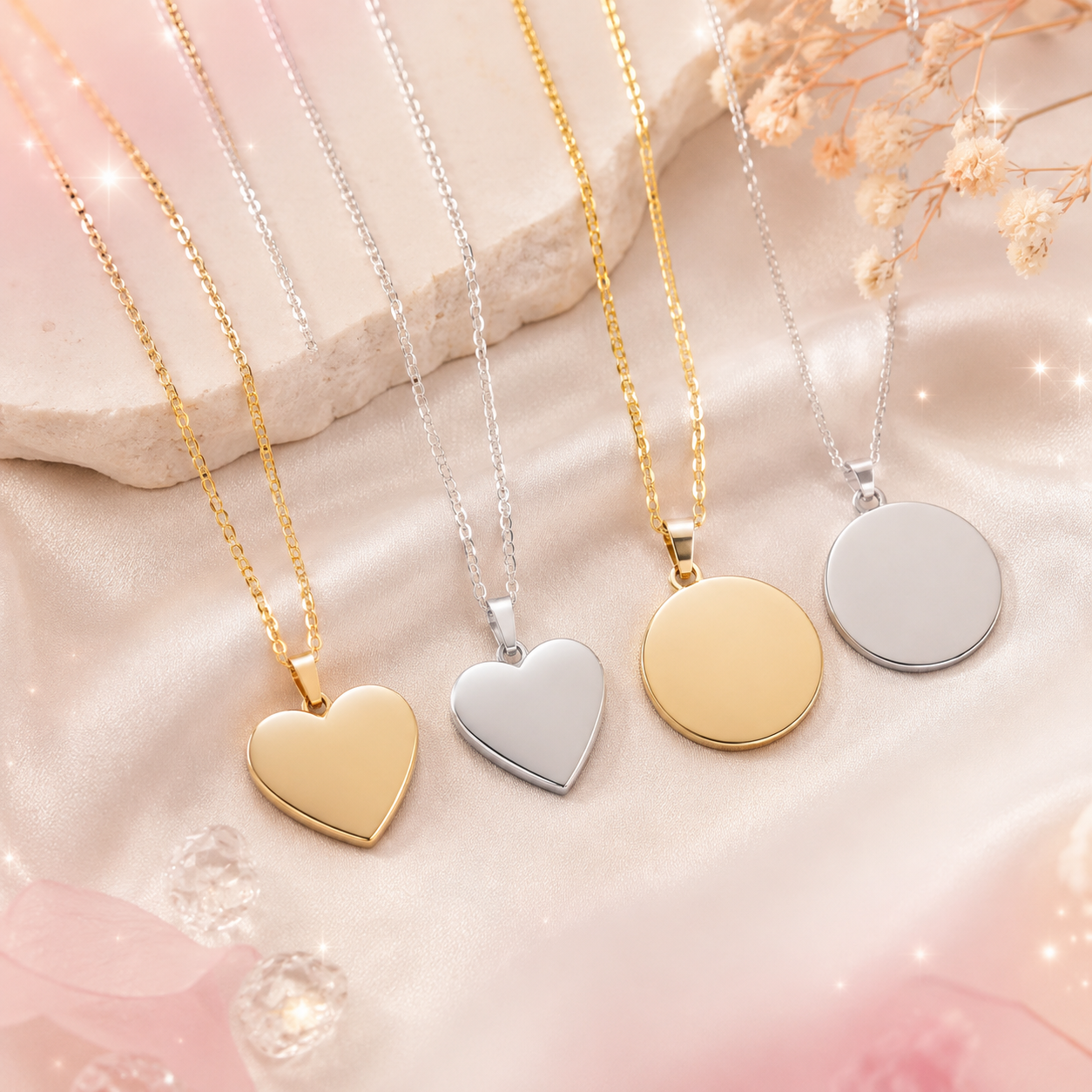 Collar Personalizado de Acero Inoxidable con Grabado Láser – Corazón o Círculo