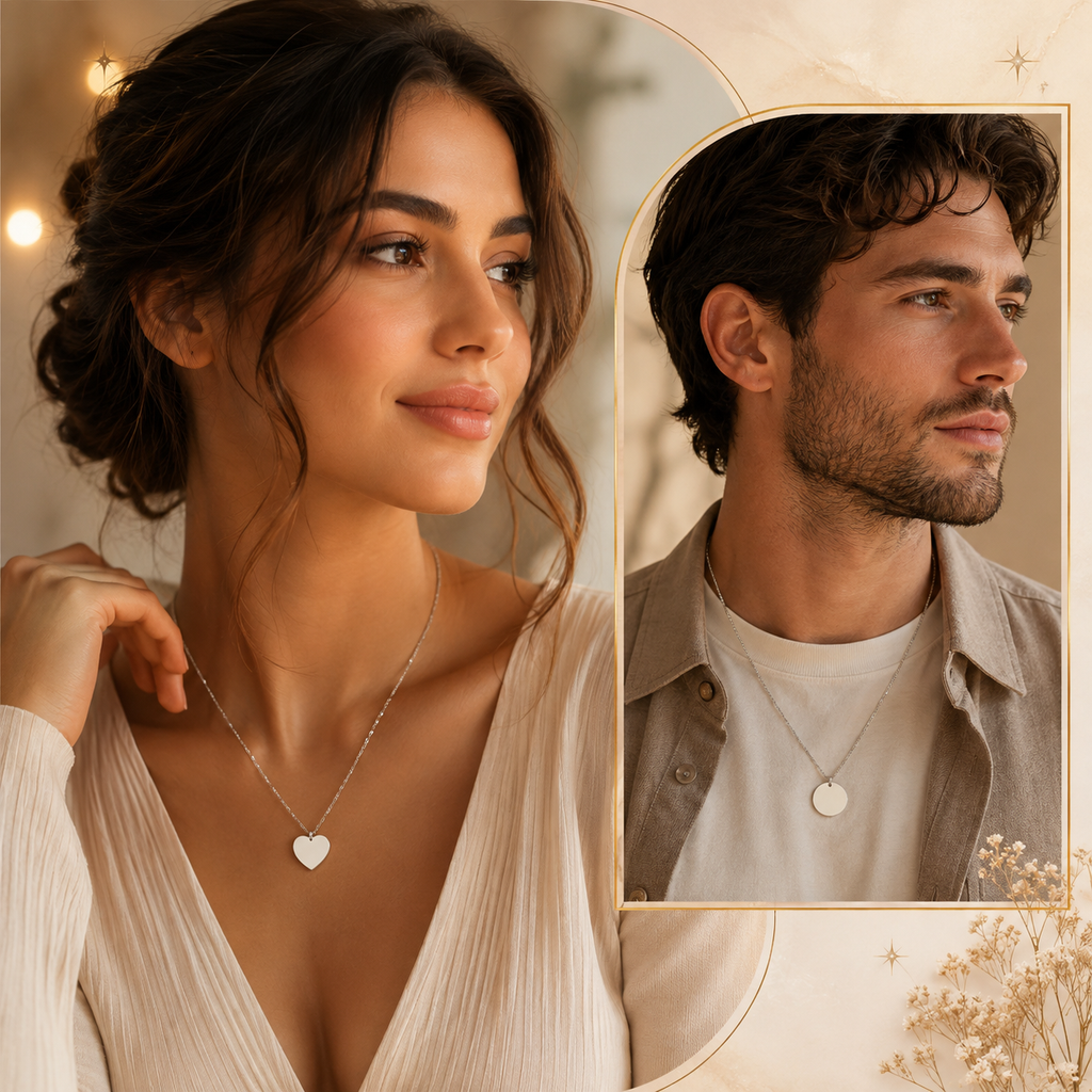 Collar Personalizado de Acero Inoxidable con Grabado Láser – Corazón o Círculo