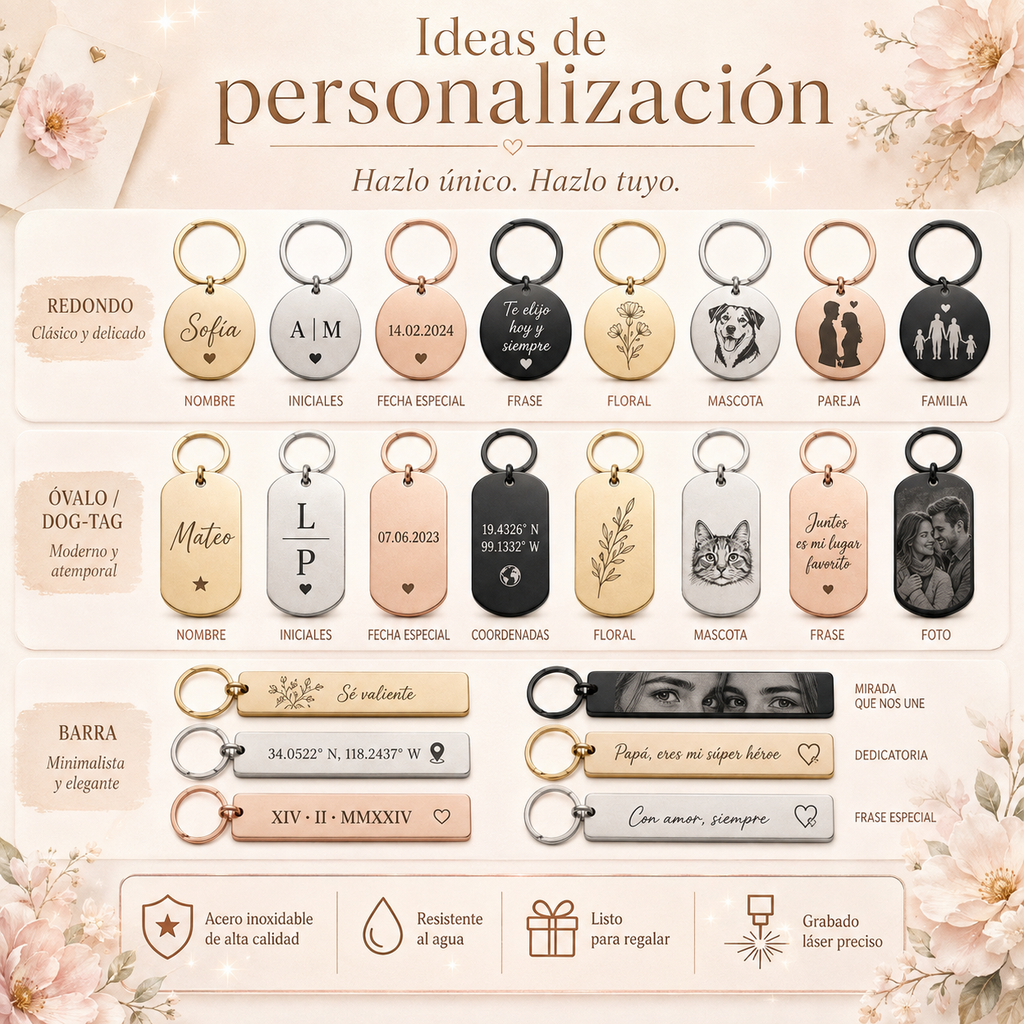 Llavero Personalizado de Acero Inoxidable – Redondo, Ovalado o Rectangular