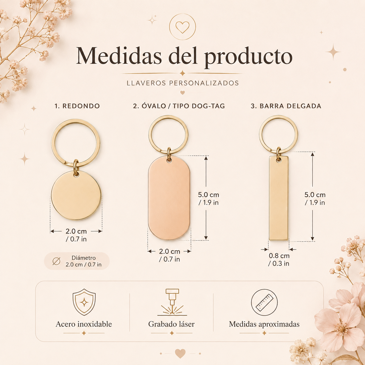 Llavero Personalizado de Acero Inoxidable – Redondo, Ovalado o Rectangular