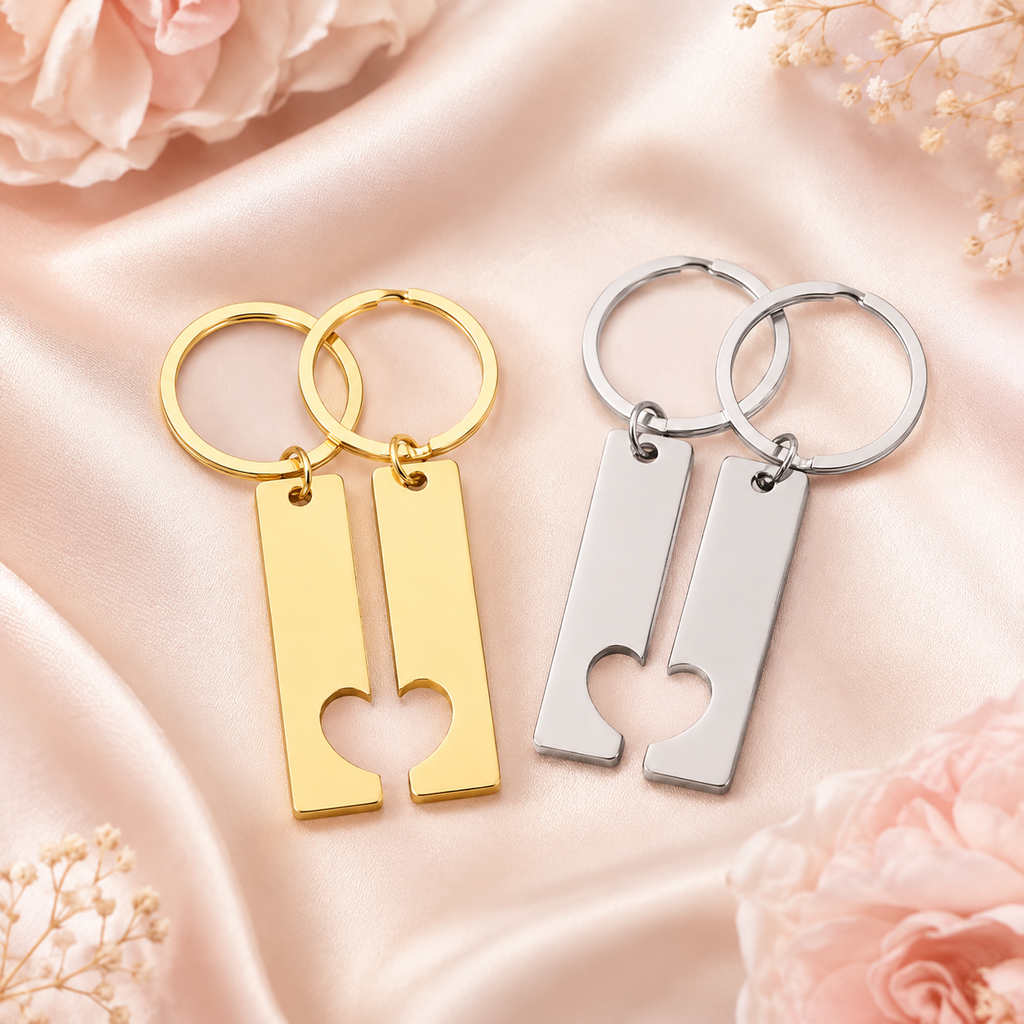 Llavero Personalizado en Pareja de Acero Inoxidable con Grabado Láser – Set de 2
