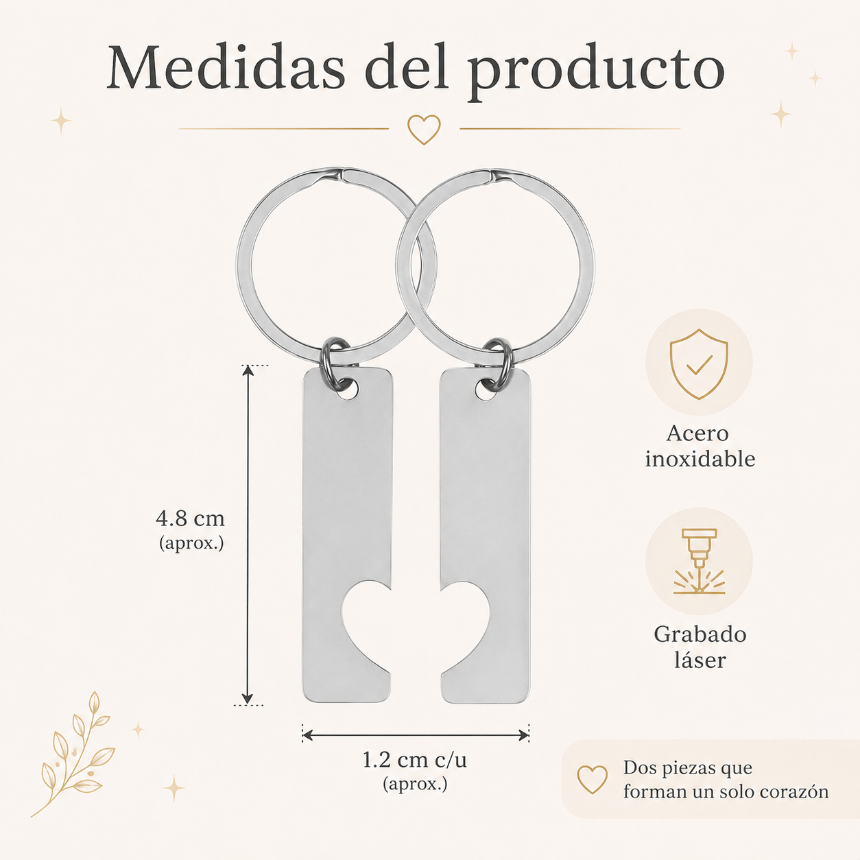 Llavero Personalizado en Pareja de Acero Inoxidable con Grabado Láser – Set de 2