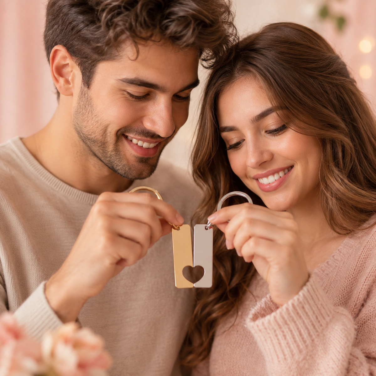 Llavero Personalizado en Pareja de Acero Inoxidable con Grabado Láser – Set de 2