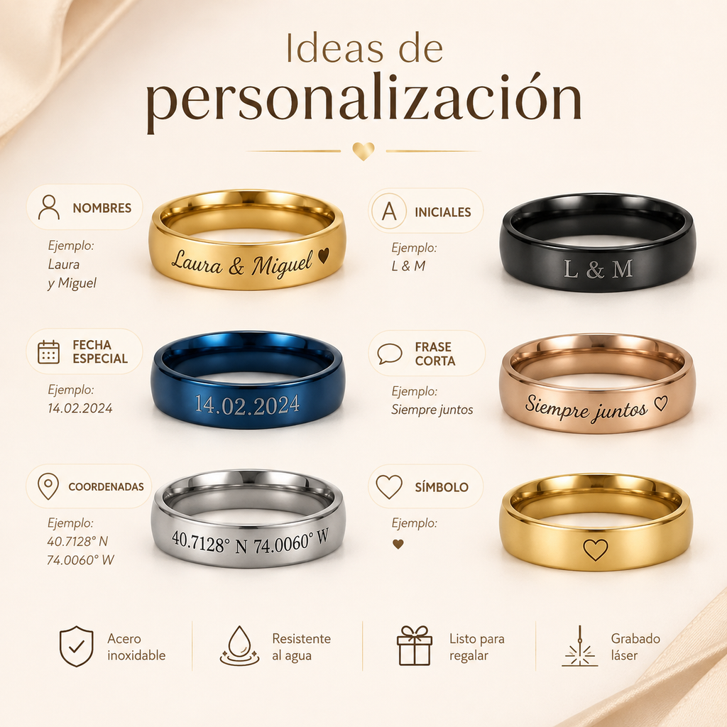 Anillo Personalizado de Acero Inoxidable con Grabado Láser