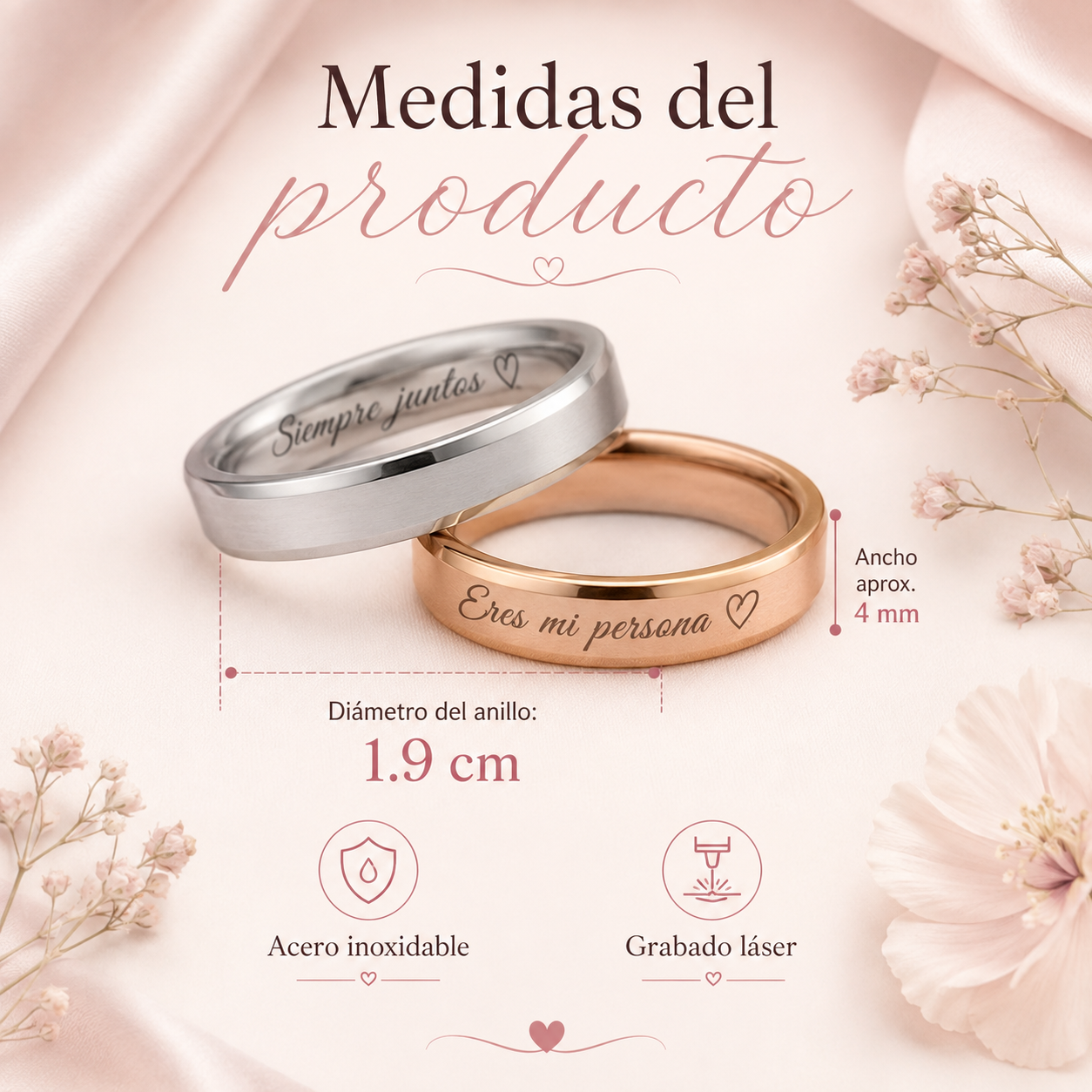 Anillo Personalizado de Acero Inoxidable con Grabado Láser