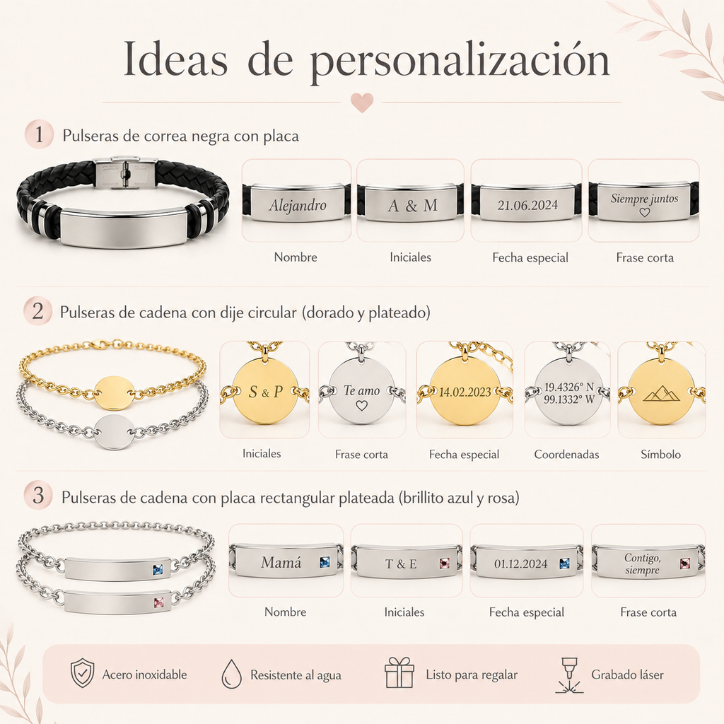 Pulsera Personalizada con Grabado Láser – Elige tu Estilo
