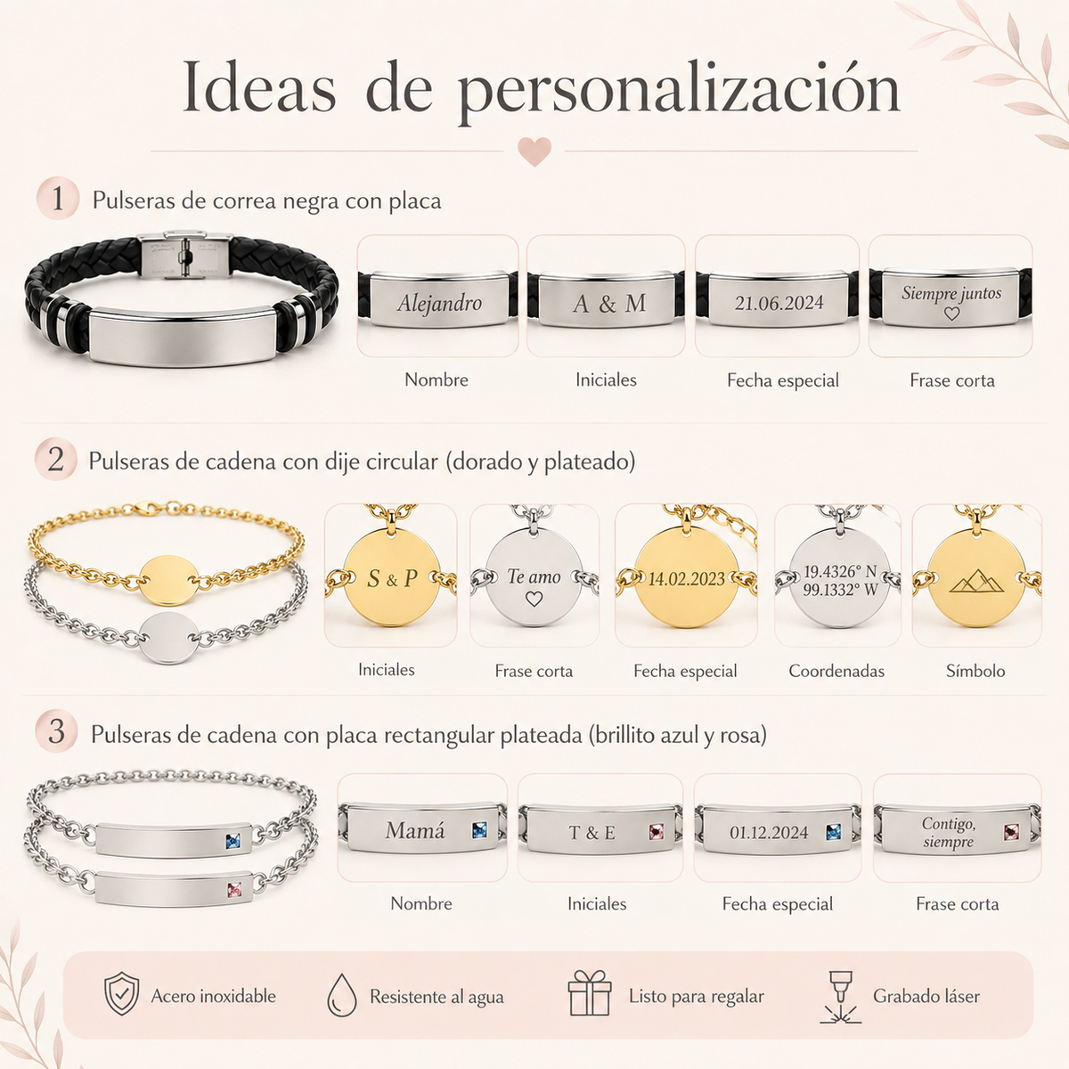 Pulsera Personalizada con Grabado Láser – Elige tu Estilo