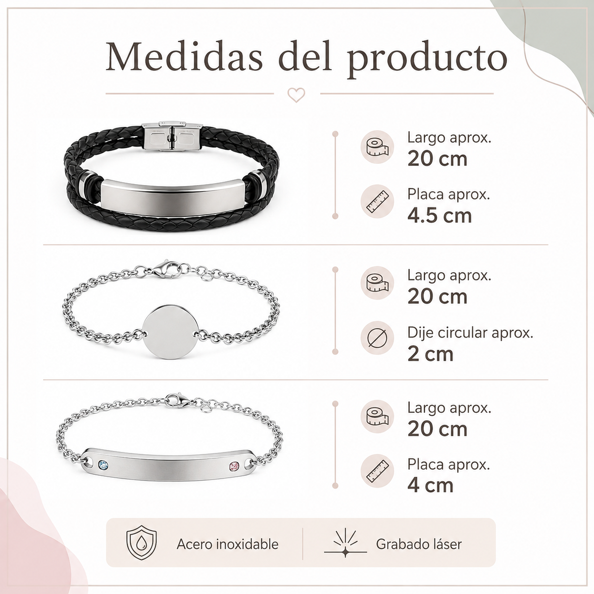 Pulsera Personalizada con Grabado Láser – Elige tu Estilo