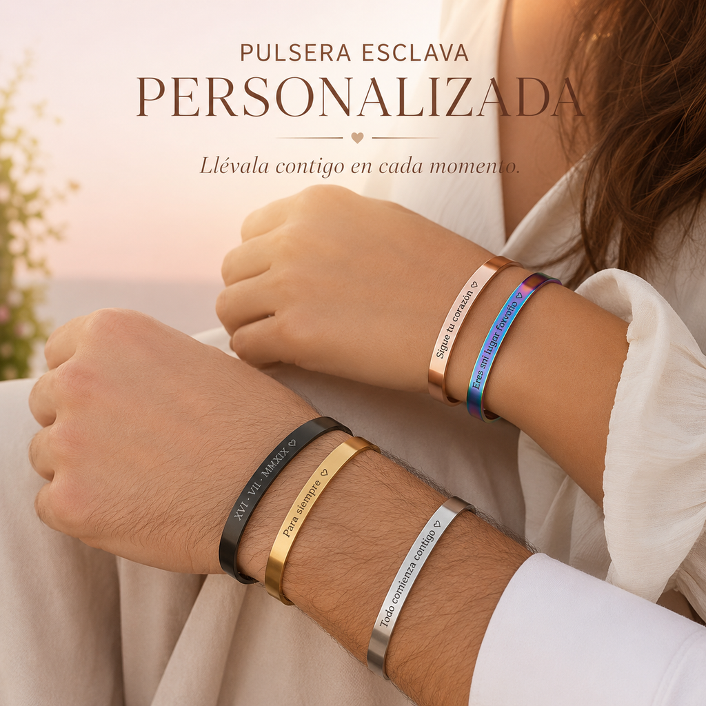 Pulsera Esclava de Acero Inoxidable Personalizada con Grabado Láser