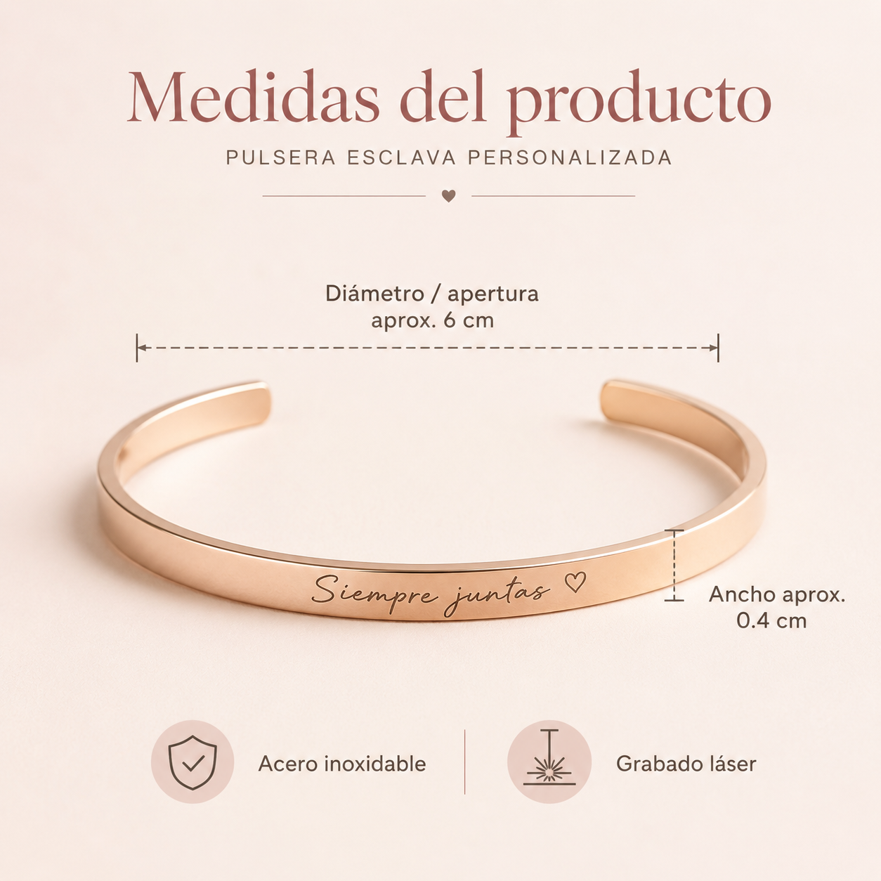 Pulsera Esclava de Acero Inoxidable Personalizada con Grabado Láser