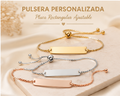 Pulsera Ajustable de Acero Inoxidable con Placa Rectangular y Grabado Láser