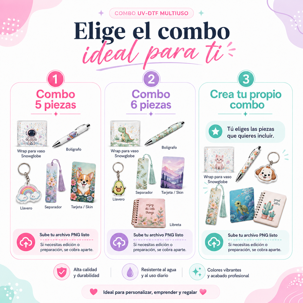 Combo UV-DTF Multiuso | 5, 6 Piezas o Combo Personalizado