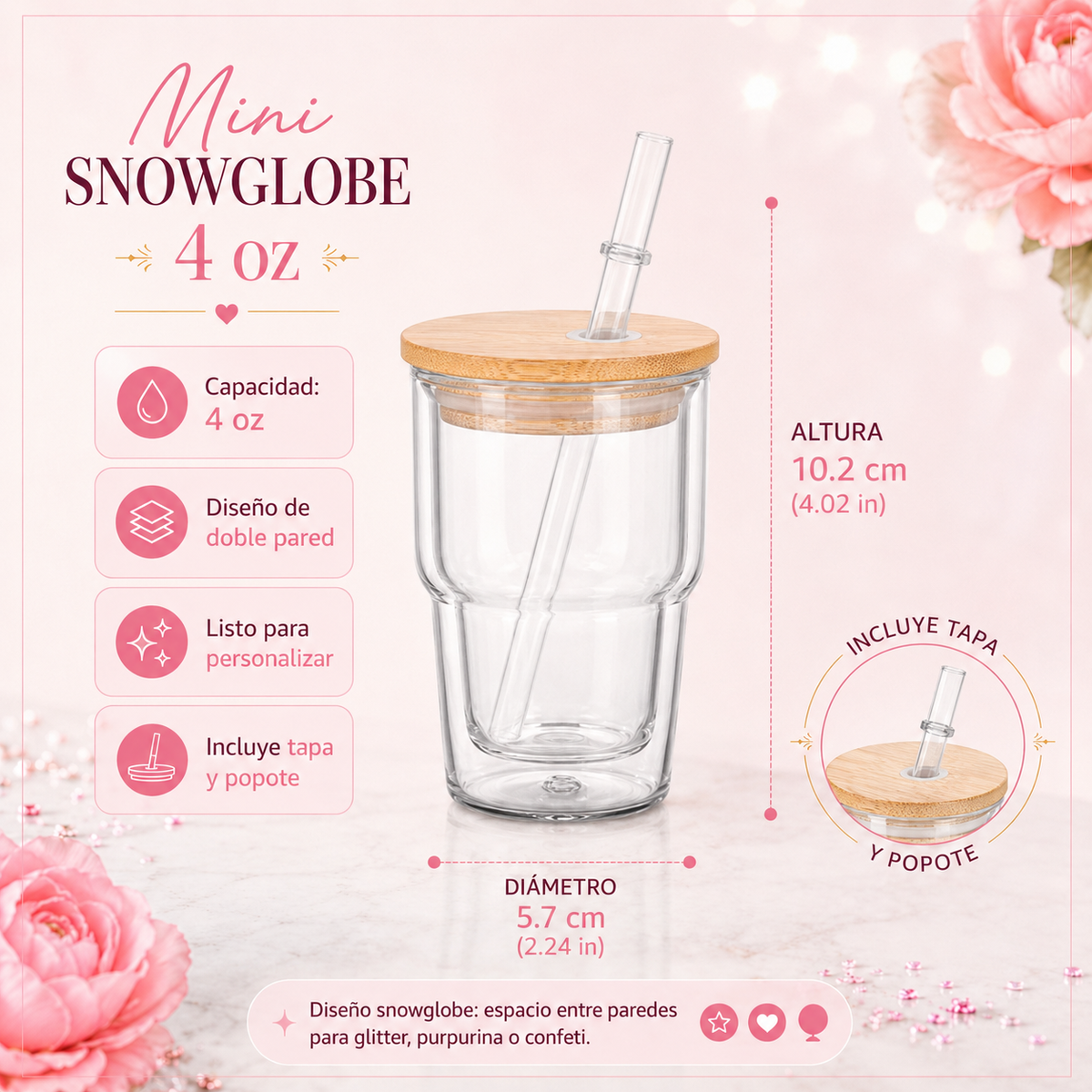 Mini Vaso Snowglobe Personalizado 4 oz
