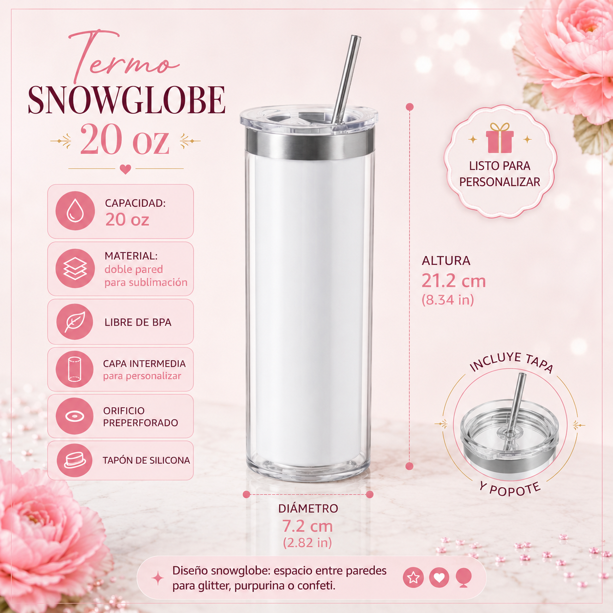 Termo Snowglobe Personalizado 20 oz