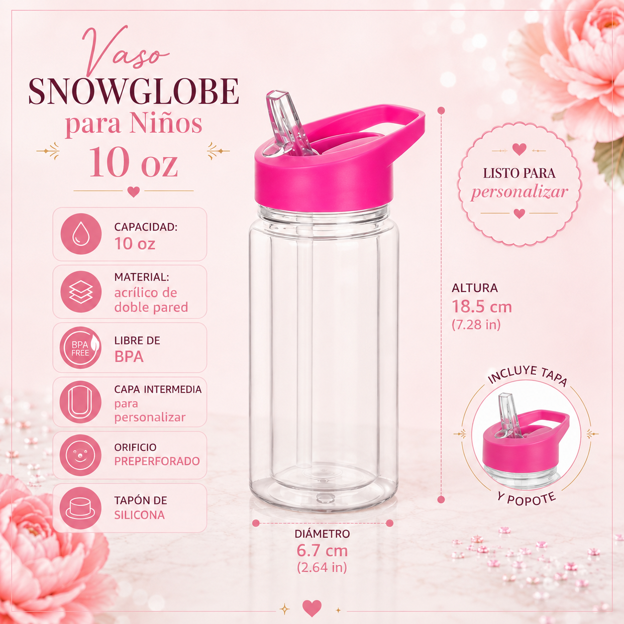 Vaso Snowglobe Infantil Personalizado 10 oz