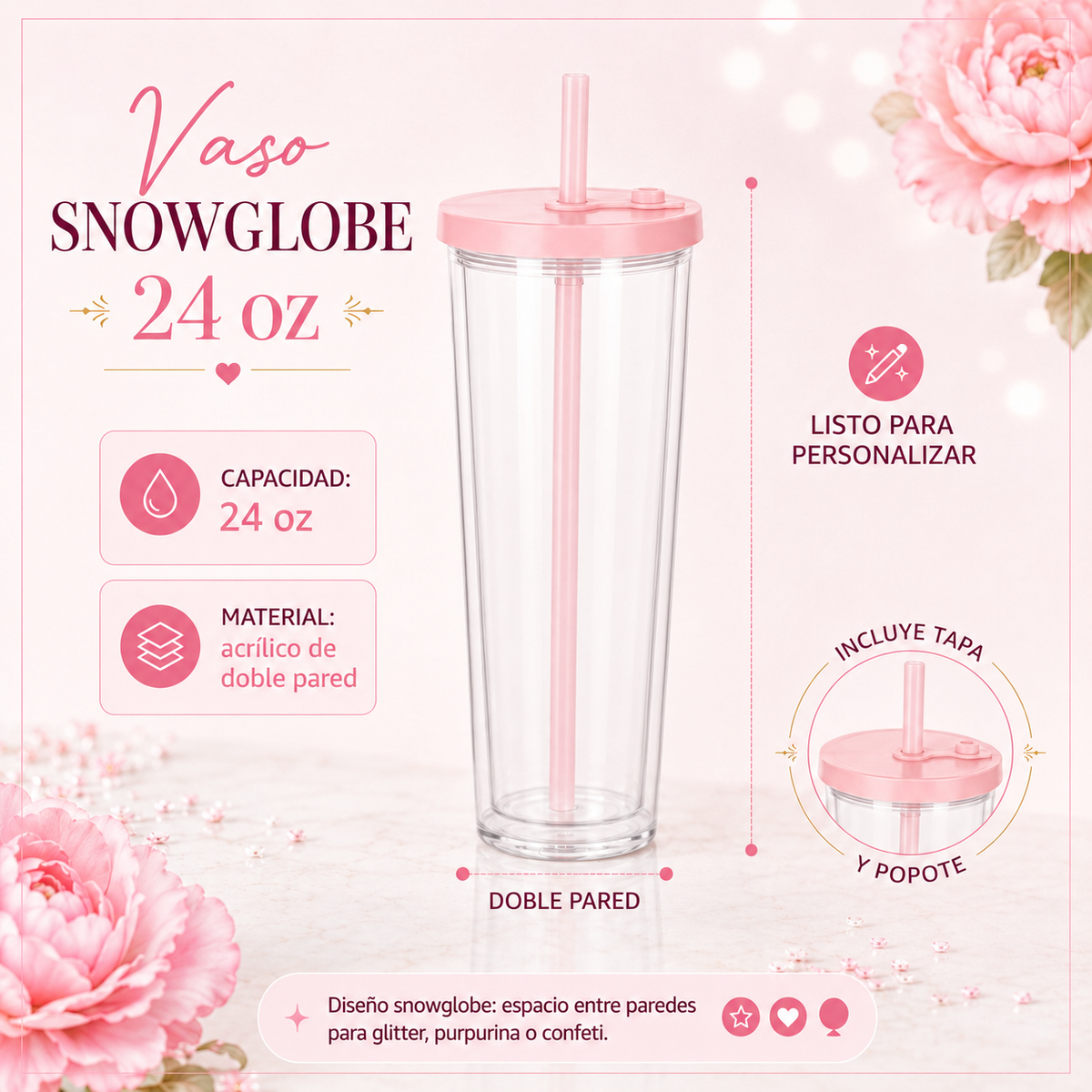 Vaso Snowglobe Personalizado 24 oz