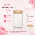 Vaso Snowglobe de Vidrio 15 oz con Tapa Bambú