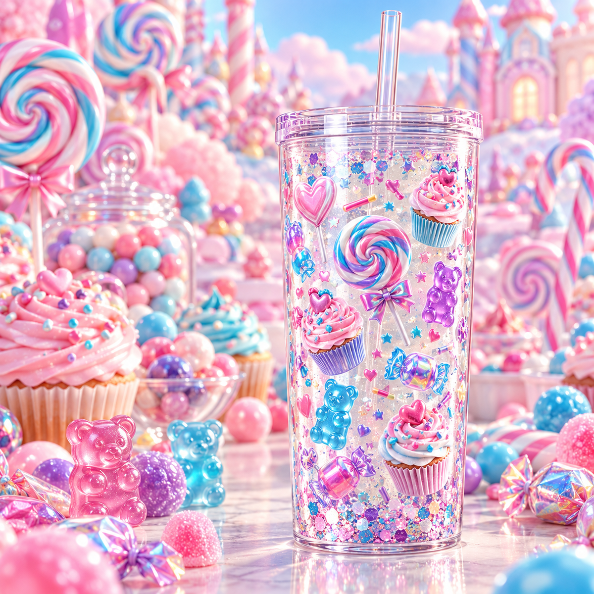 Dulce Fantasía para Vasos Snowglobe de 16 oz (Candy)