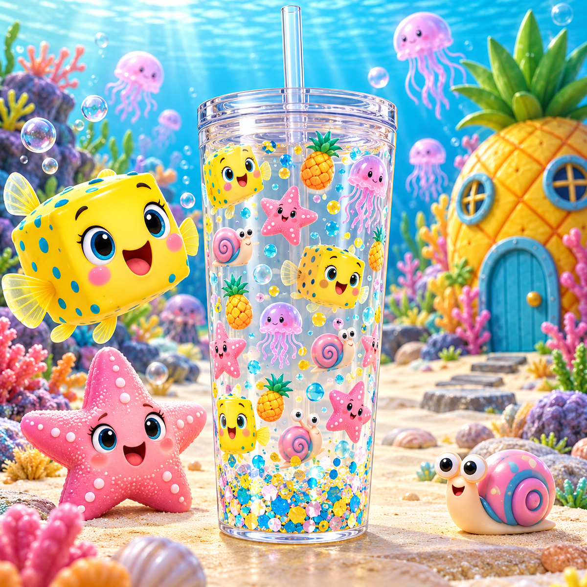 Aventuras Bajo el Mar para Vasos Snowglobe de 16 oz (Bob Esponja)