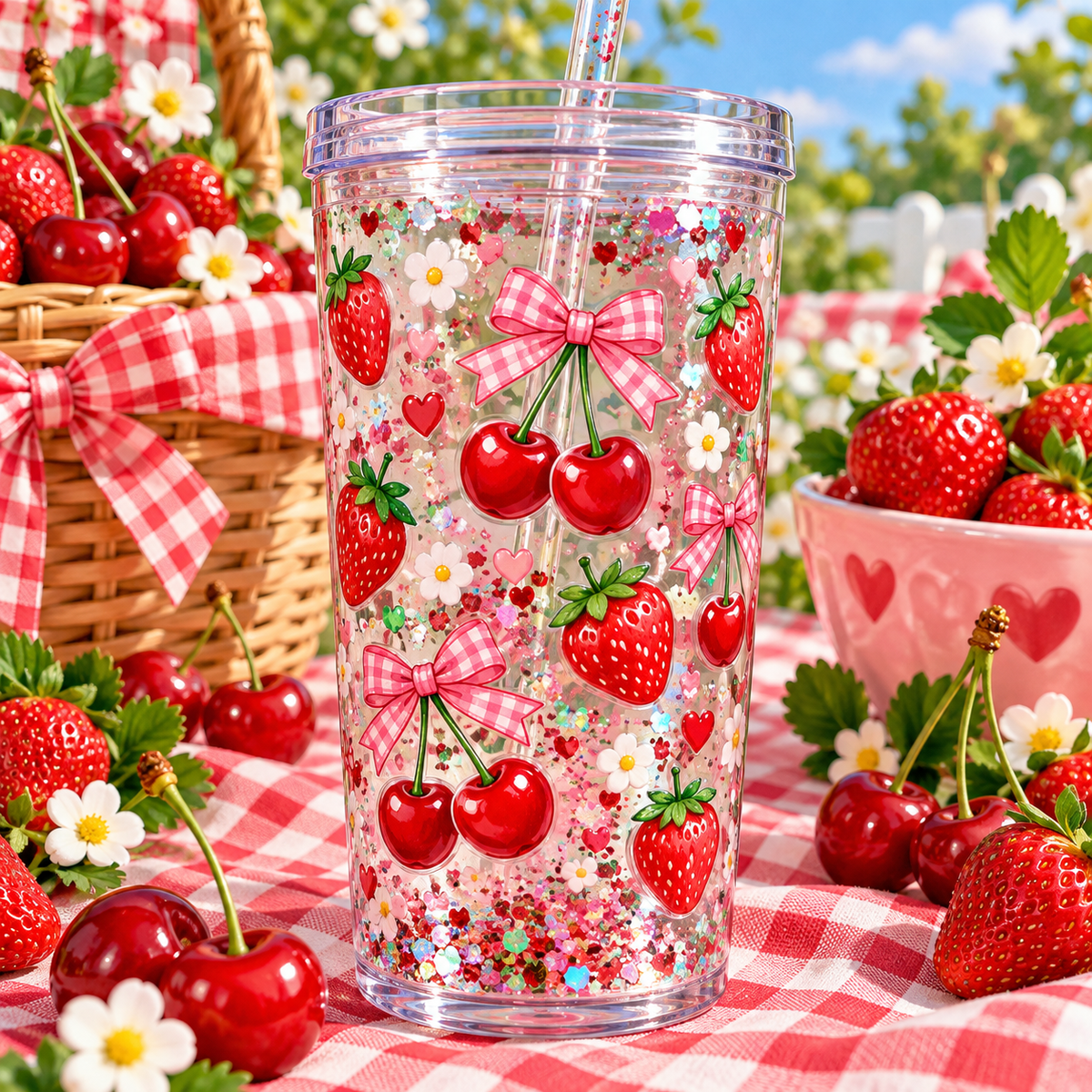Cerezas y Fresas Encantadas para Vasos Snowglobe de 16 oz (Sherry y Strawberry)