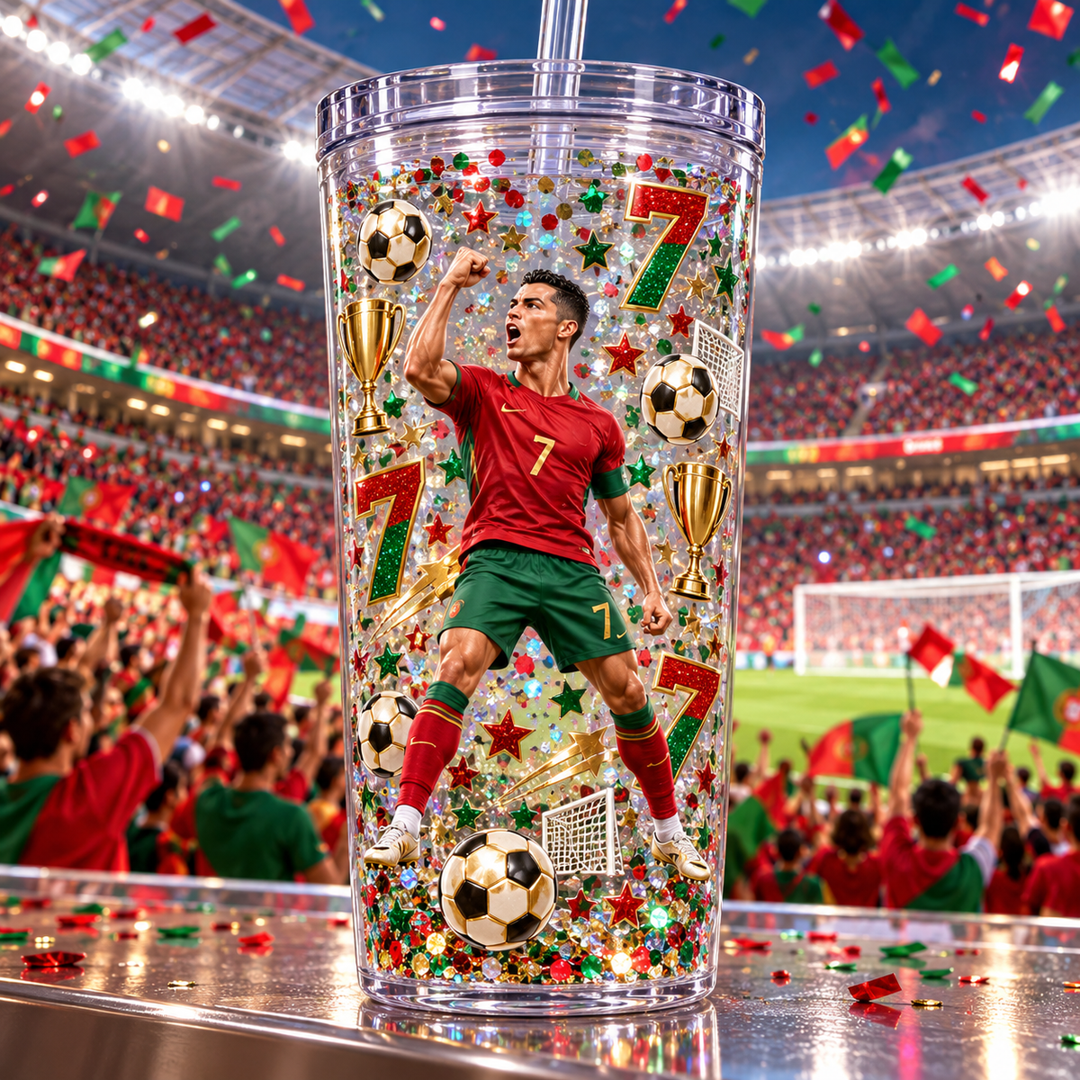 Pasión por el Fútbol  para Vasos Snowglobe de 16 oz (Cristiano Ronaldo)