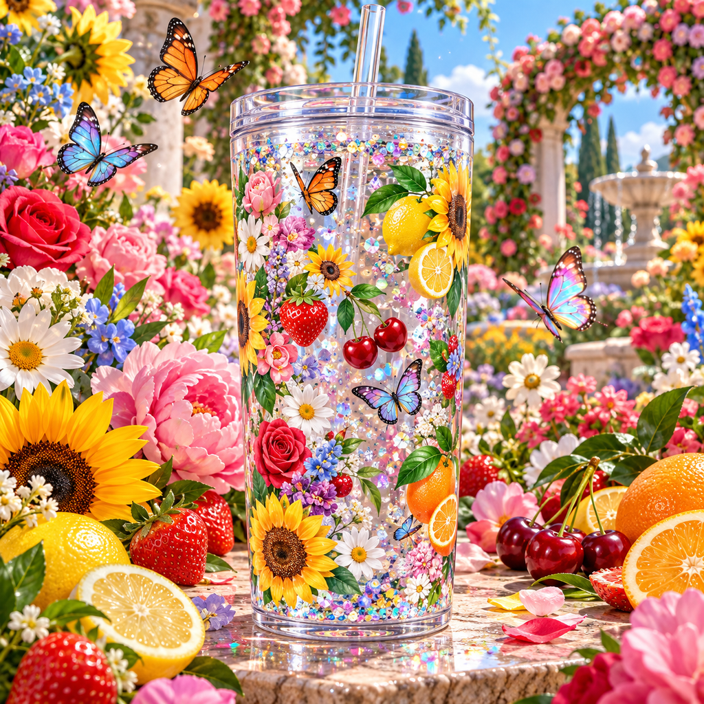 Flores, Mariposas y Frutas para Vasos Snowglobe de 16 oz (Flower Freud)