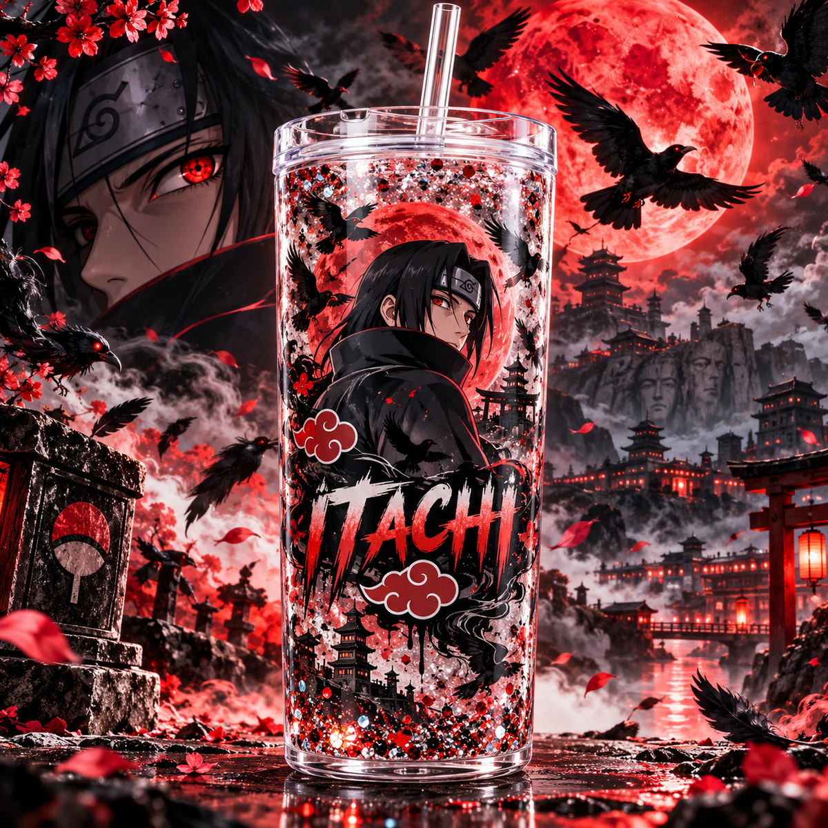 Ninja de la Luna Roja para Vasos Snowglobe de 16 oz (Itachi)