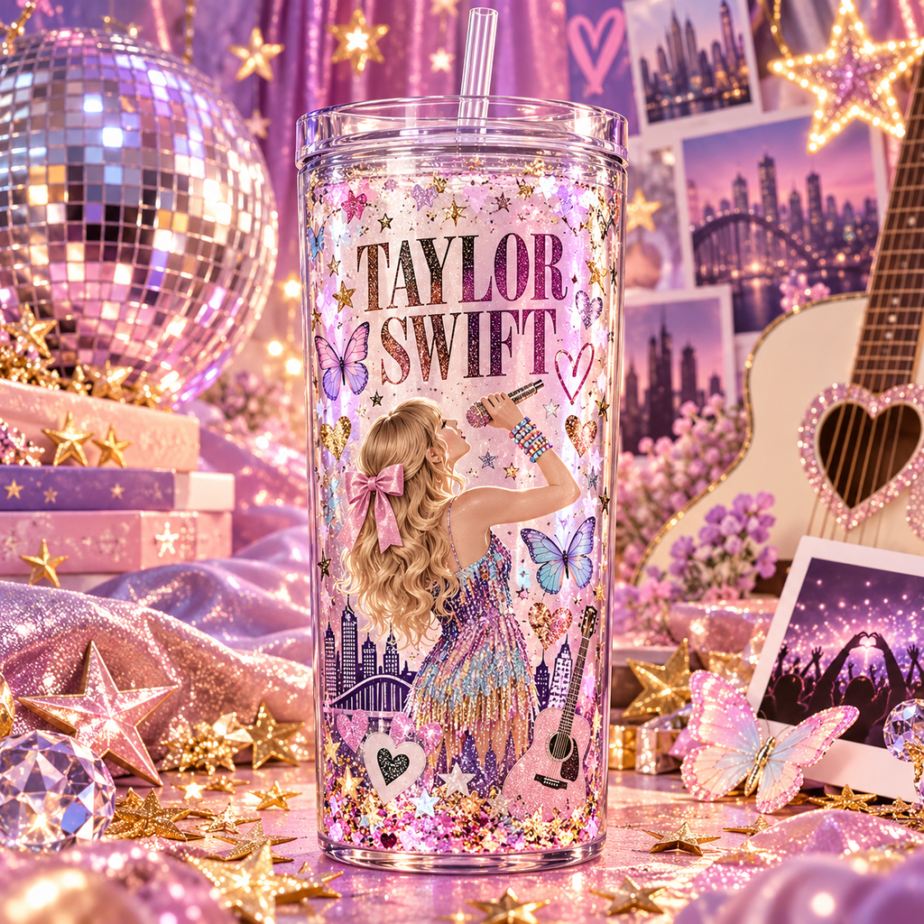 Eras de Música y Brillo para Vasos Snowglobe de 16 oz (Taylor Swift)