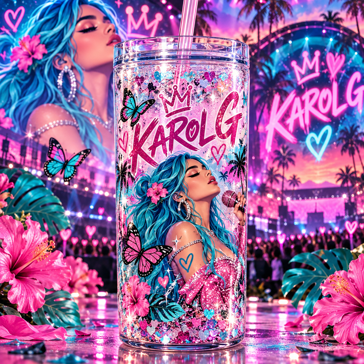 Bichota Tropical para Vasos Snowglobe de 16 oz (Karol G)