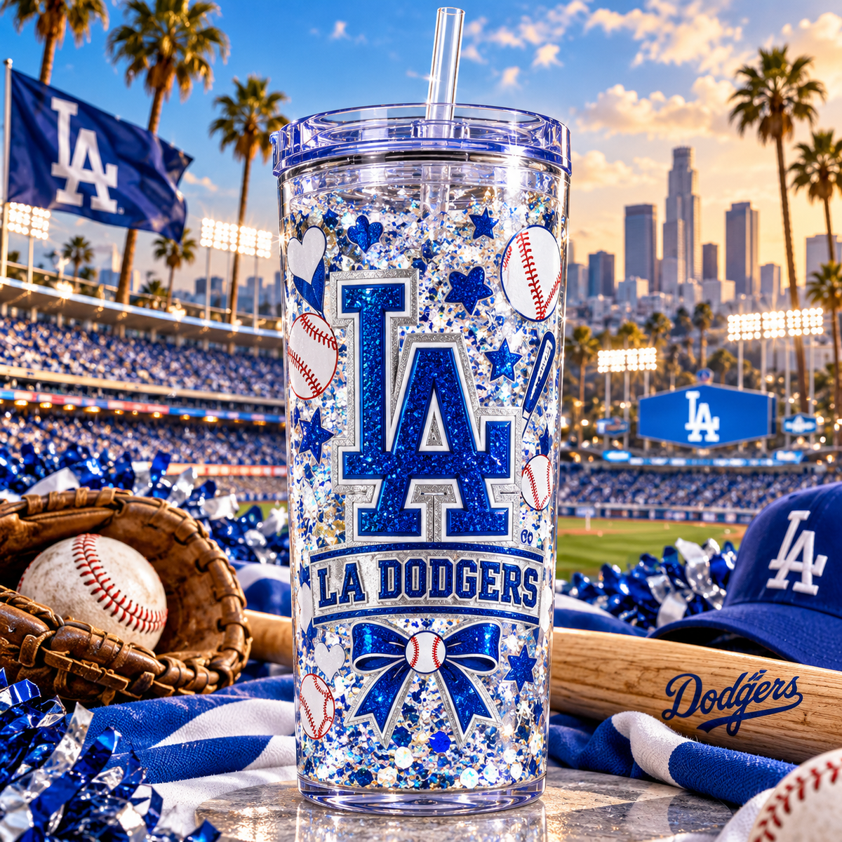 Pasión Azul de Béisbol para Vasos Snowglobe de 16 oz (LA Dodgers)