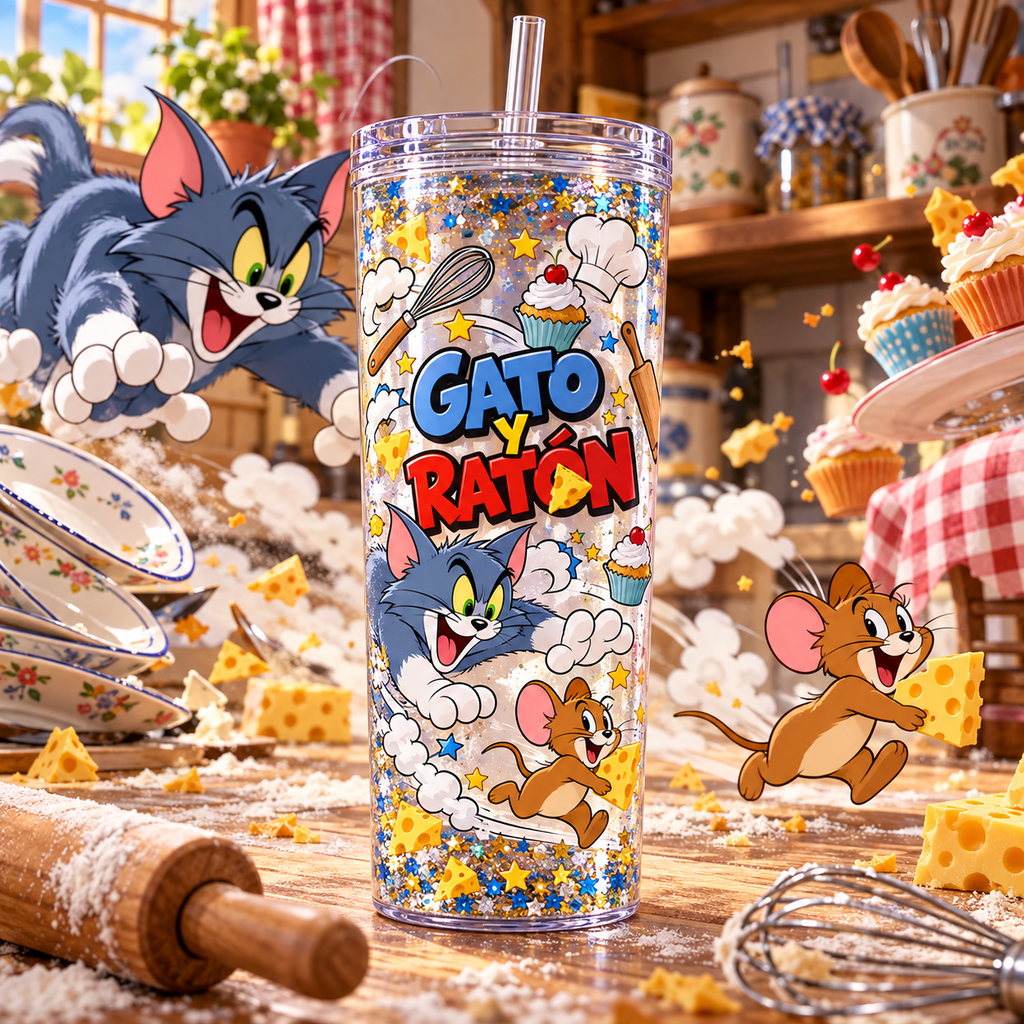 Travesuras de Gato y Ratón para Vasos Snowglobe de 16 oz (Tom y Jerry)