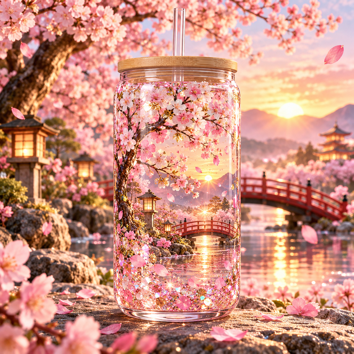 Primavera de Sakura para Snowglobe 16 oz (Árbol de cerezo)