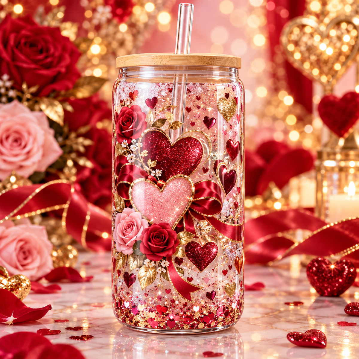 Amor y Brillos para Snowglobe 16 oz (Corazones)