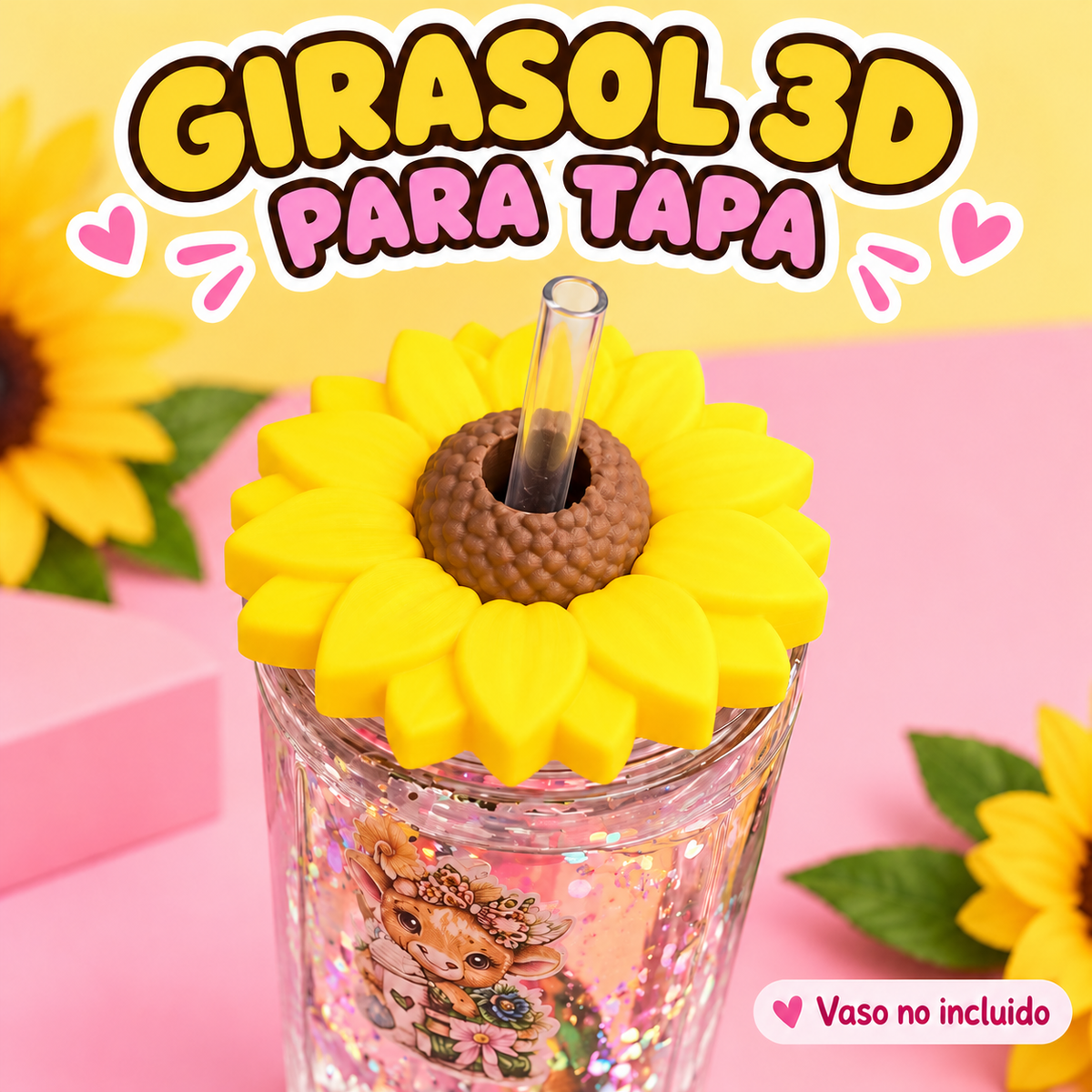 Girasol 3D para tapa de vaso