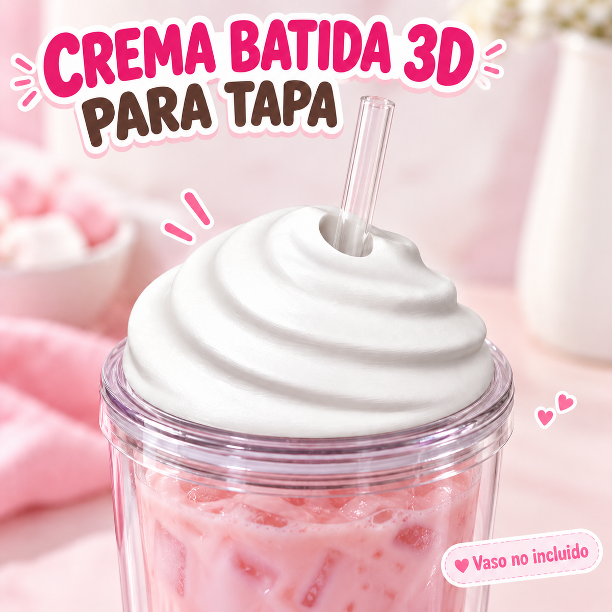 Crema batida 3D para tapa de vaso