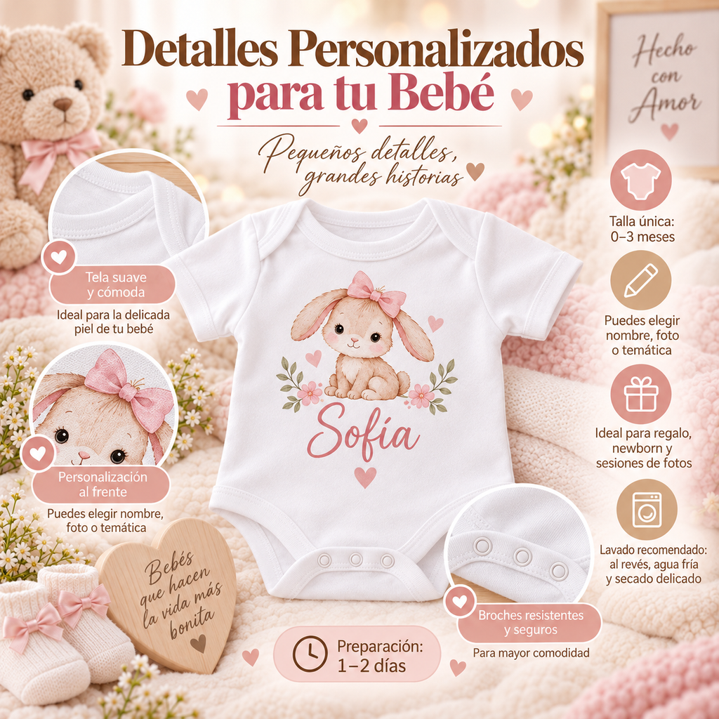 Mameluco Personalizado para Bebé con Foto, Nombre o Diseño