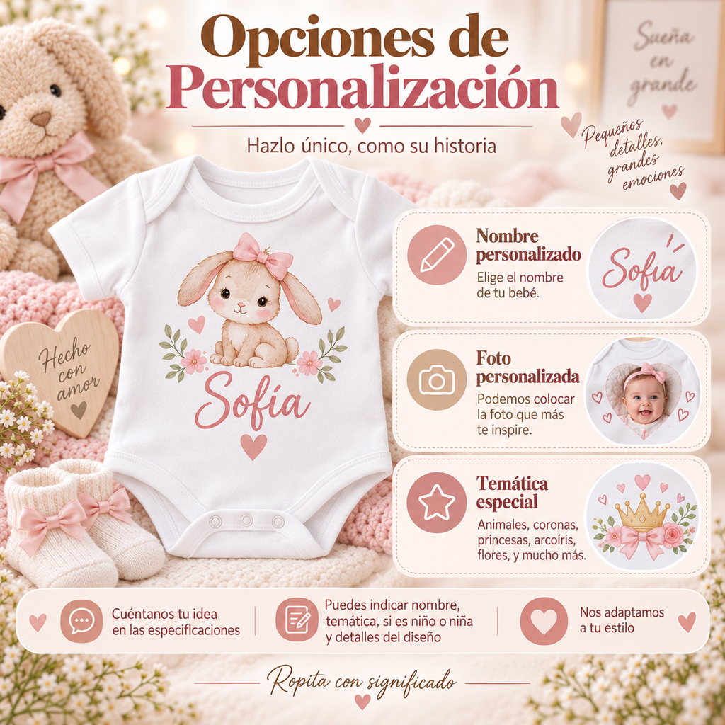 Mameluco Personalizado para Bebé con Foto, Nombre o Diseño