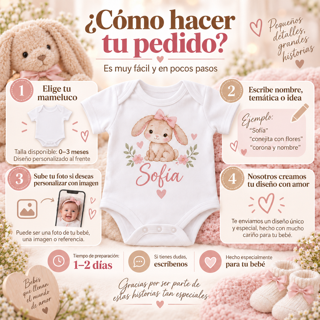 Mameluco Personalizado para Bebé con Foto, Nombre o Diseño