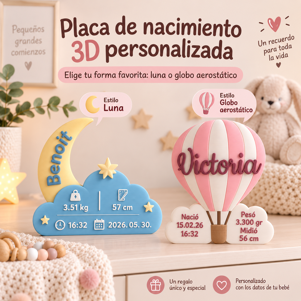 Placa de Nacimiento 3D Personalizada