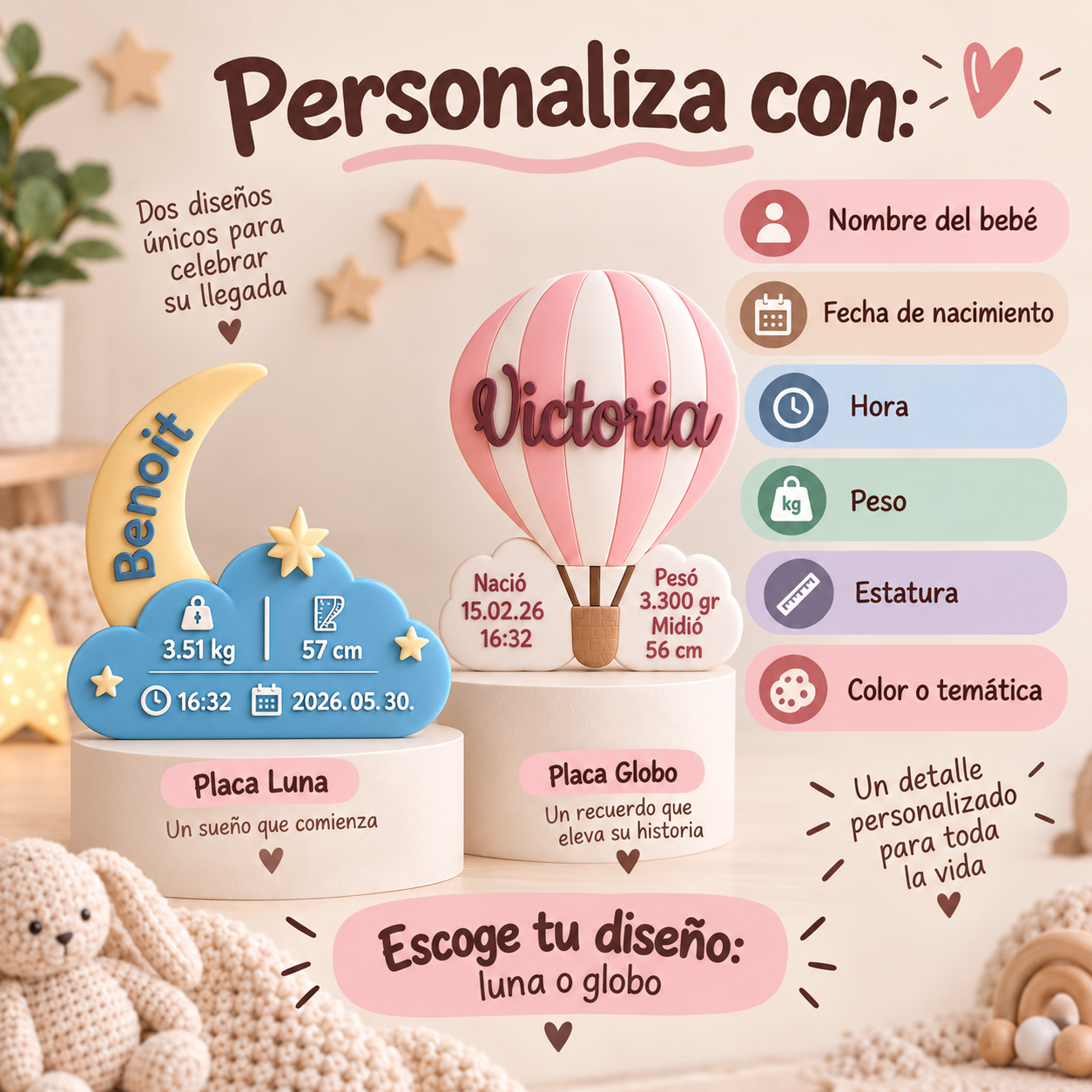 Placa de Nacimiento 3D Personalizada