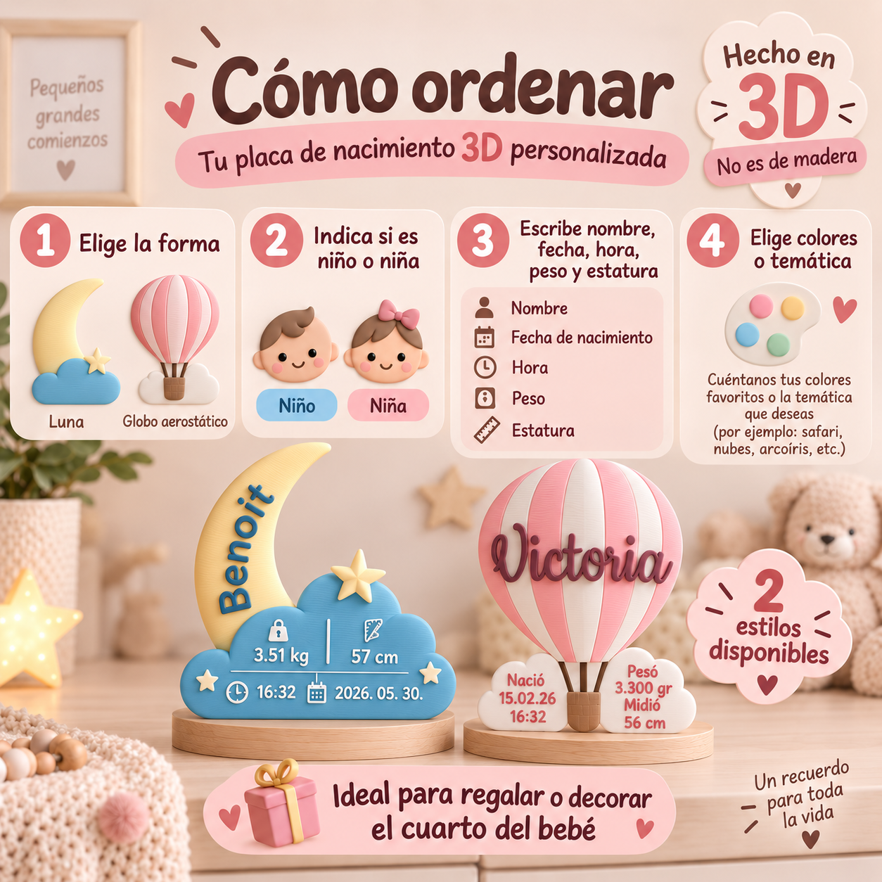 Placa de Nacimiento 3D Personalizada
