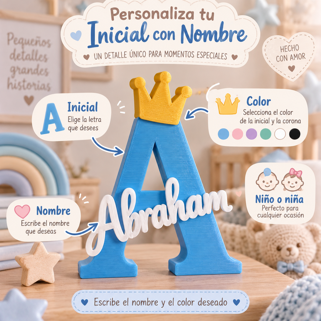 Inicial Decorativa 3D Personalizada con Nombre del Bebé
