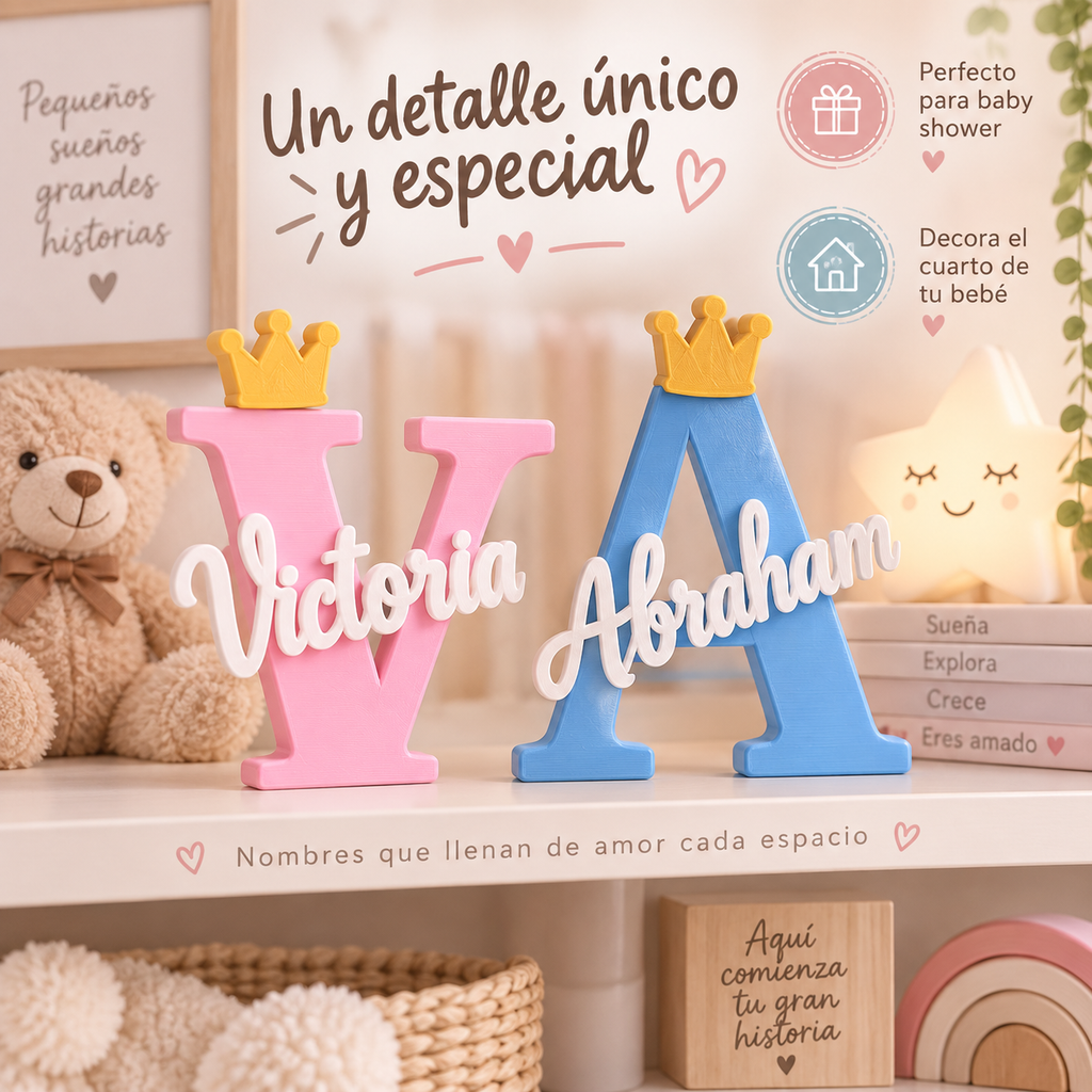 Inicial Decorativa 3D Personalizada con Nombre del Bebé