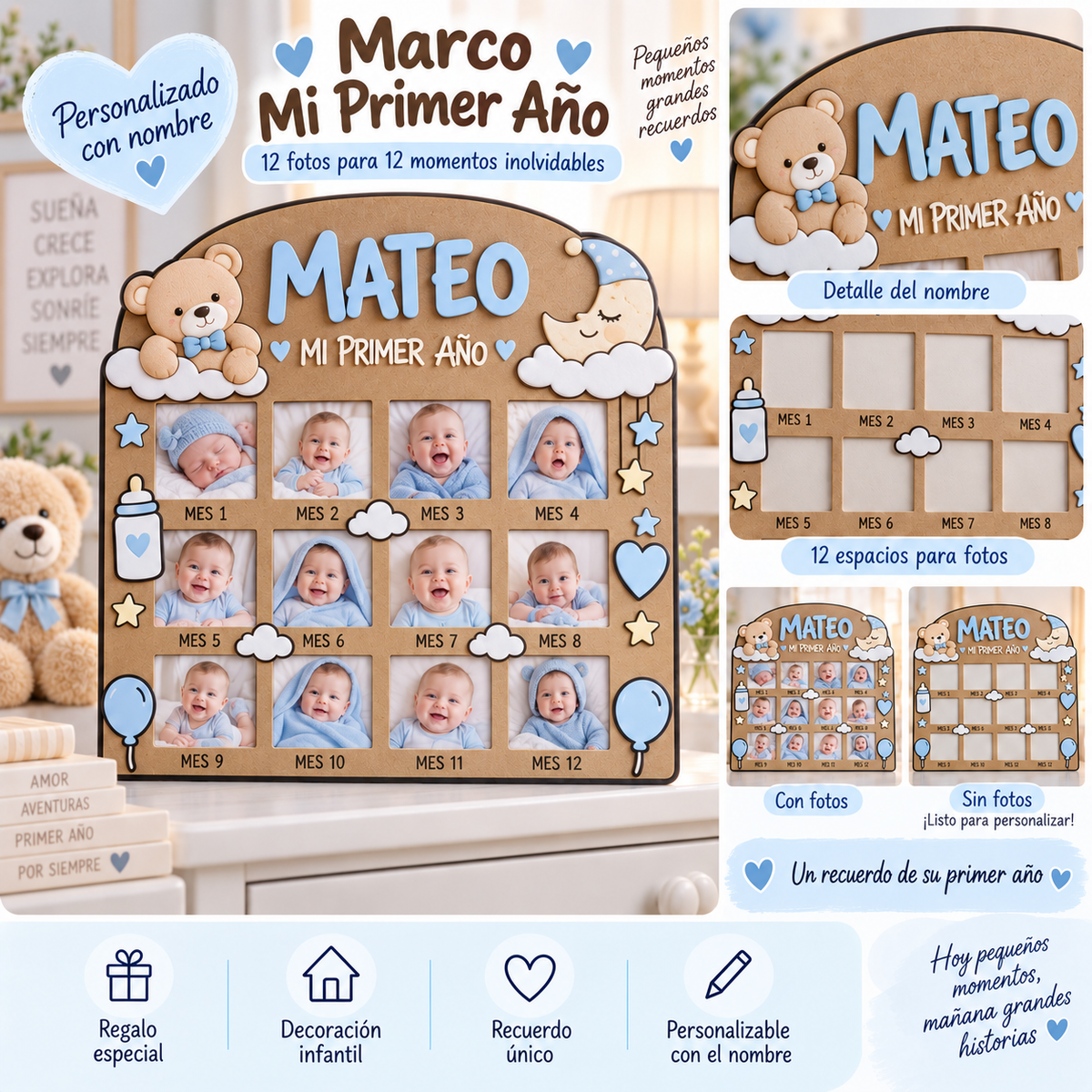 Marco Mi Primer Año Personalizado con 12 Fotos