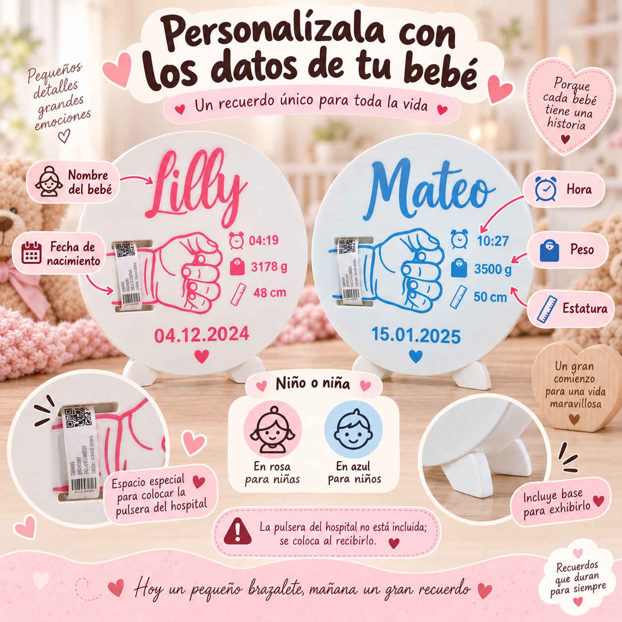 Porta Pulsera de Hospital Personalizado para Bebé