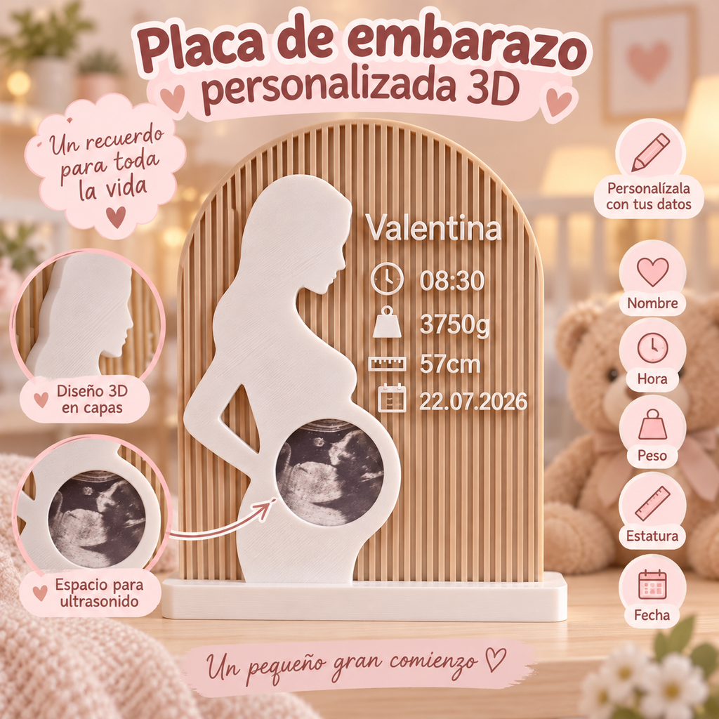 Placa de Embarazo Personalizada 3D