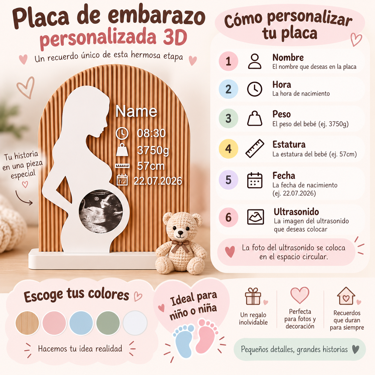 Placa de Embarazo Personalizada 3D