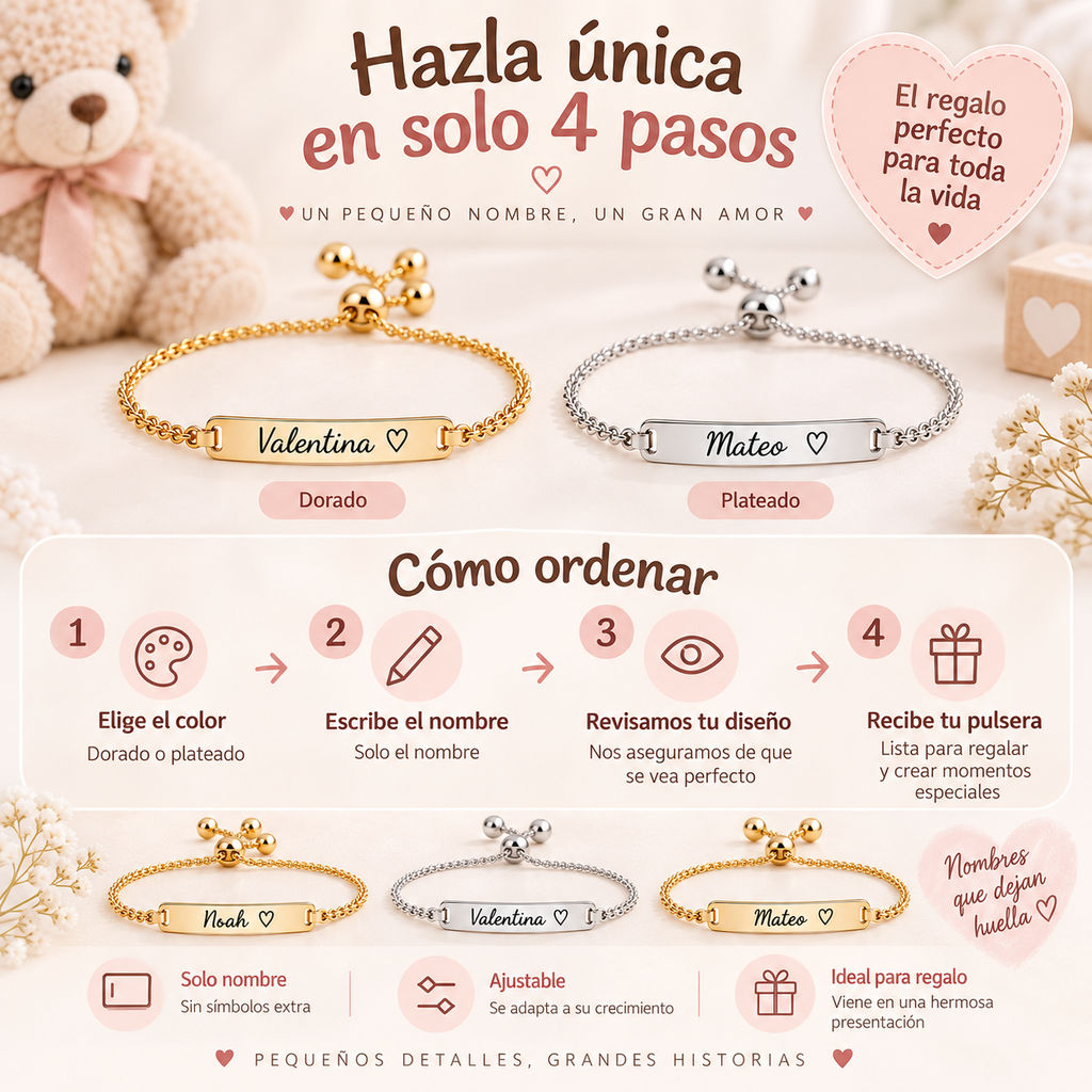 Pulsera Ajustable Personalizada para Bebé con Nombre