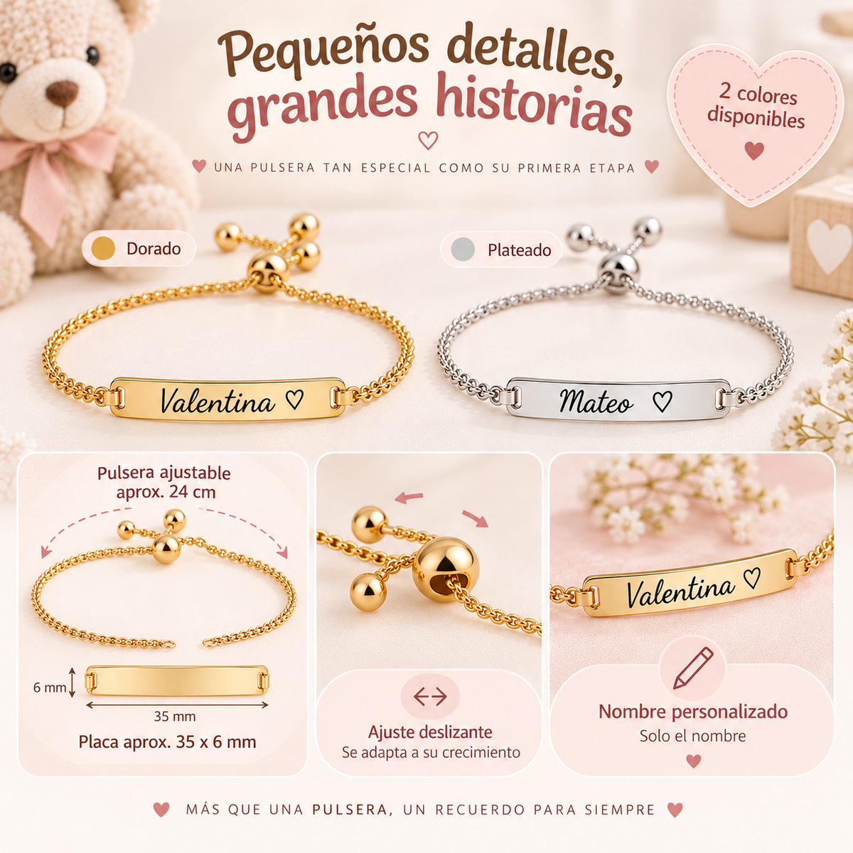 Pulsera Ajustable Personalizada para Bebé con Nombre