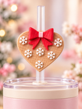 Decoración para popote — Corazón navideño con copos